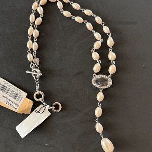 Vintage Pearl Drop Necklace with Clear Crystal Accent